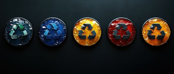 Wall Mural - recycle icon set on dark background.