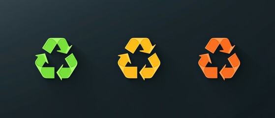 Wall Mural - recycle icon set on dark background.