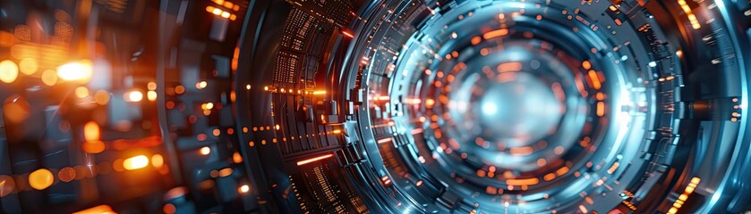 Poster - Futuristic abstract background featuring glowing lines and circles, embodying technology and innovation in vibrant colors.