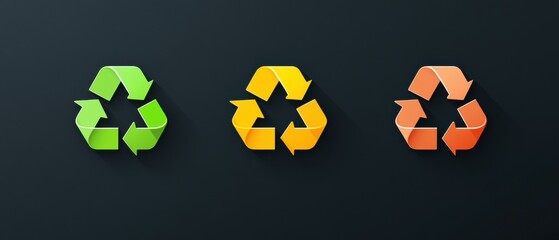 Wall Mural - recycle icon set on dark background.