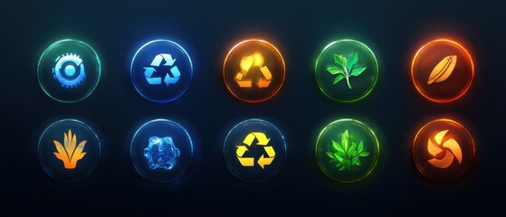 Wall Mural - recycle icon set on dark background.