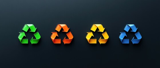 Wall Mural - recycle icon set on dark background.