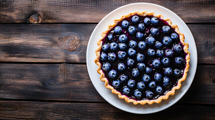 Canvas Print - Enjoying a freshly baked blueberry pie with a flaky crust, resting on a rustic wooden table