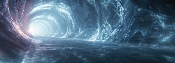Poster - A mesmerizing tunnel of light and water, evoking a sense of mystery and exploration in a surreal glowing environment.