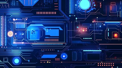 Poster - A vector illustration showcasing futuristic technology concepts, such as circuit boards, digital interfaces, and abstract tech patterns.