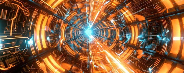 Poster - A vibrant tunnel of lights and energy bursts, showcasing a futuristic design, perfect for sci-fi and technology themes.