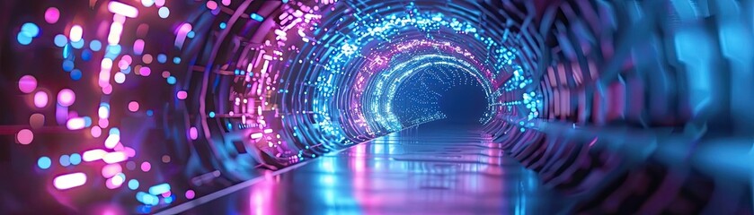 Aufkleber - A vibrant tunnel illuminated with colorful lights, creating a mesmerizing and futuristic atmosphere perfect for digital art.