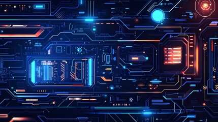 Poster - A vector illustration showcasing futuristic technology concepts, such as circuit boards, digital interfaces, and abstract tech patterns.