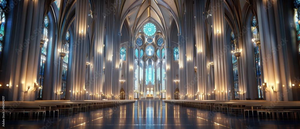 Majestic Gothic Cathedral with Intricate Stained Glass Windows and ...