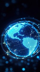 Poster - A stunning digital representation of Earth with glowing networks and connections, symbolizing global communication and technology.