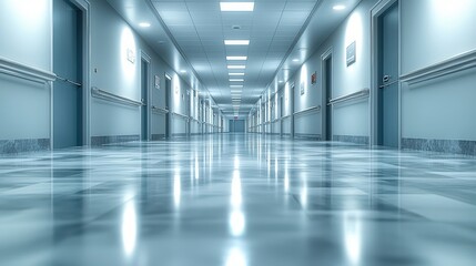  Modern Clinic Hallway with Soft Blurred Lights and Minimalist Design