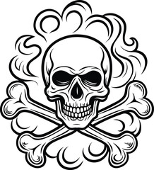 Canvas Print - Skull and Crossbones and grunge smoke sketch illustration