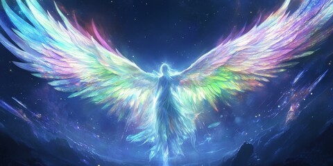 Wall Mural - A celestial being with iridescent wings soars through space.