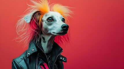 Wall Mural - a surreal saluki dog wearing a punk-inspired outfit against a vibrant background