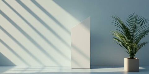 Wall Mural - Minimalist room with plant and light.