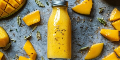 Sticker - Mango smoothie with mango slices and spices.