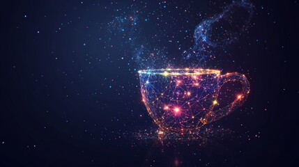 Wall Mural - coffee cup. tea cup. vector polygonal image in the form of a starry sky or space, consisting of poin
