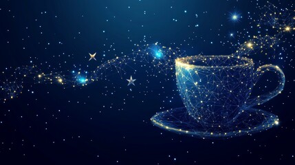 Wall Mural - coffee cup. tea cup. vector polygonal image in the form of a starry sky or space, consisting of poin