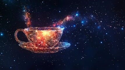 Wall Mural - coffee cup. tea cup. vector polygonal image in the form of a starry sky or space, consisting of poin
