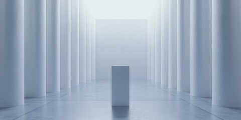 Wall Mural - White columns and a platform in a minimalist space.