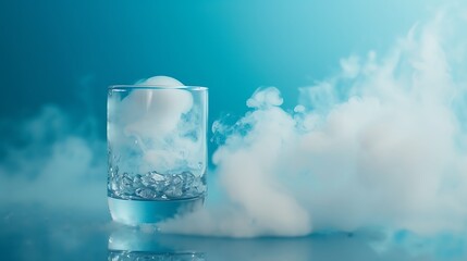 Wall Mural - Drink of liquid nitrogen fog with a blue backdrop