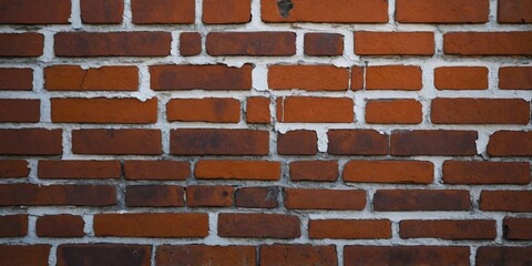 A brick wall with a white line in the middle with old and has a lot of cracks and holes.