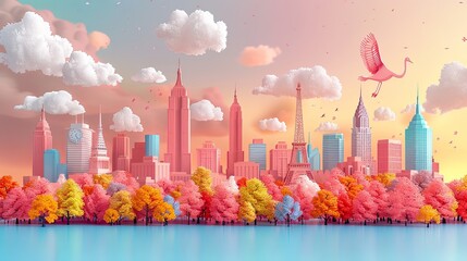 vector, illustration, Travel the world monument concept