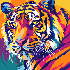 Tiger Vector illustration on abstract colorful background