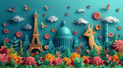 vector, illustration, Travel the world monument concept