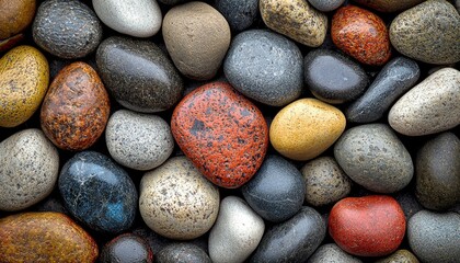 Wall Mural - A Collection of Smooth, Multicolored River Rocks