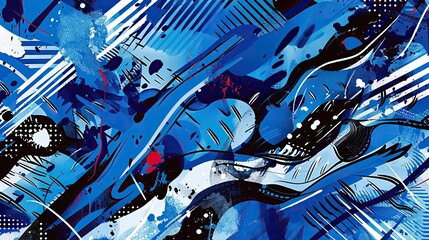 Wall Mural - Comic-inspired blue backdrop with geometric shapes motion lines and textures