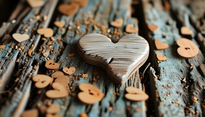 Warm rustic wooden hearts on a weathered surface, evoking love and nostalgia in a charming and heartfelt setting