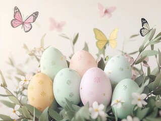 Poster - Easter Eggs with Butterflies and Flowers.