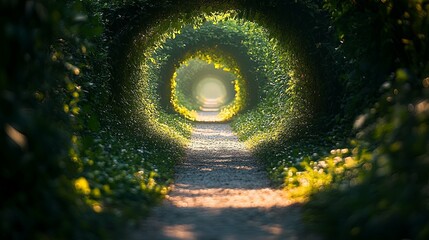 Wall Mural - Sunlit Path Through a Tunnel of Green Foliage