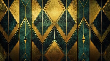 Sticker - Gold and black diamond patterns layered with glowing effects on deep teal gradients for Art Deco