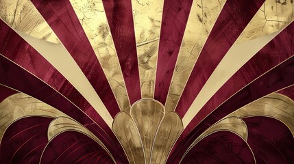 Canvas Print - Abstract Art Deco backdrop with stylized fan motifs in bronze and ivory on a gradient of burgundy and gold hues