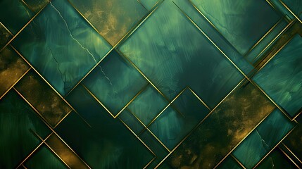 Gold diamond shapes layered with soft lighting and green gradients for a luxurious Art Deco backdrop