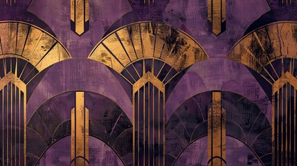 Canvas Print - Bold bronze motifs over a gradient of deep purple and emerald on an Art Deco backdrop