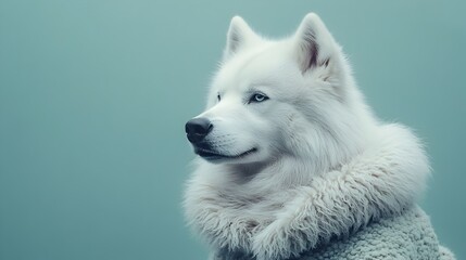 Wall Mural - surreal boho-chic samoyed dog portrait in professional studio lighting