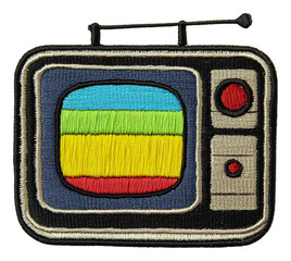 vintage tv patch with colorful embroidery, cut out - stock png.