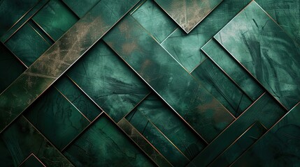 Art Deco wallpaper with bronze intersecting lines over a jade gradient