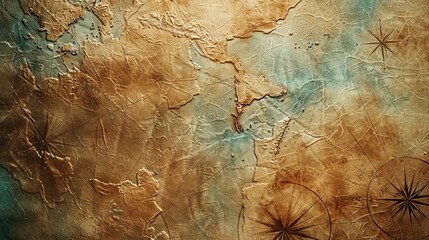 Wall Mural - Old map backdrop with faded colors and crinkled texture for a vintage exploration vibe