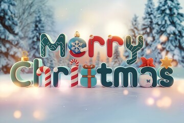 colorful merry christmas text with blurred holiday lights