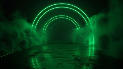 a green tunnel with smoke and light