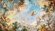 © javier - Baroque mural with mythological scenes in muted tones and gold accents for classical grandeur
