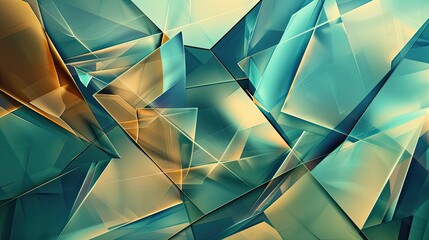 Turquoise and gold intersecting planes in a glossy Cubist background with gradients