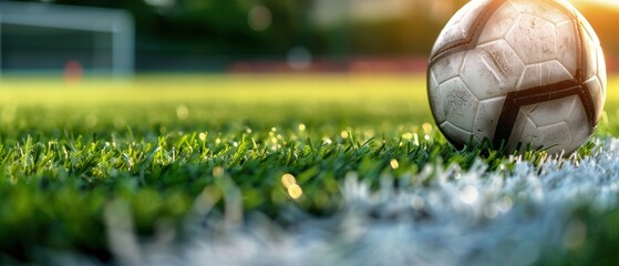 Wall Mural - Bright Day on the Football Field - Soccer Ball in Corner, Pristine Grass under Sunlight