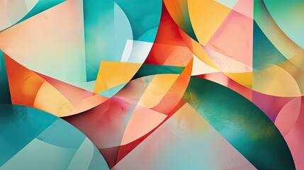 Wall Mural - Teal coral and lime shapes overlap on this tropical Cubist backdrop with a glossy finish