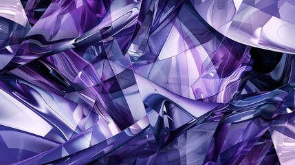 Wall Mural - Deep purples and silvers blend into sharp forms in this smooth reflective Cubist backdrop