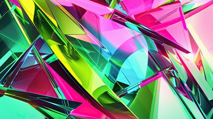 Wall Mural - Neon hues like fuchsia and teal form angular shapes in this vibrant Cubist background